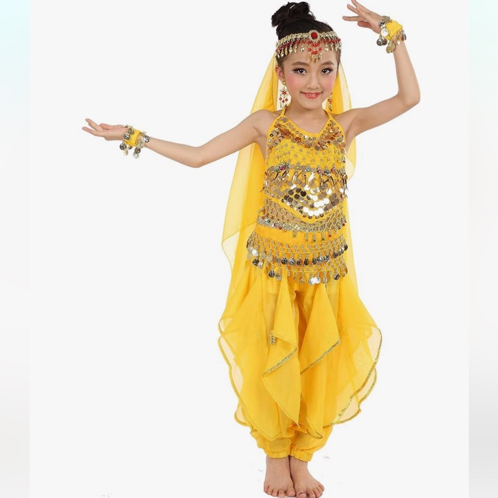 NEW Girl’s Yellow Belly Dancer Costume Set, Size Medium